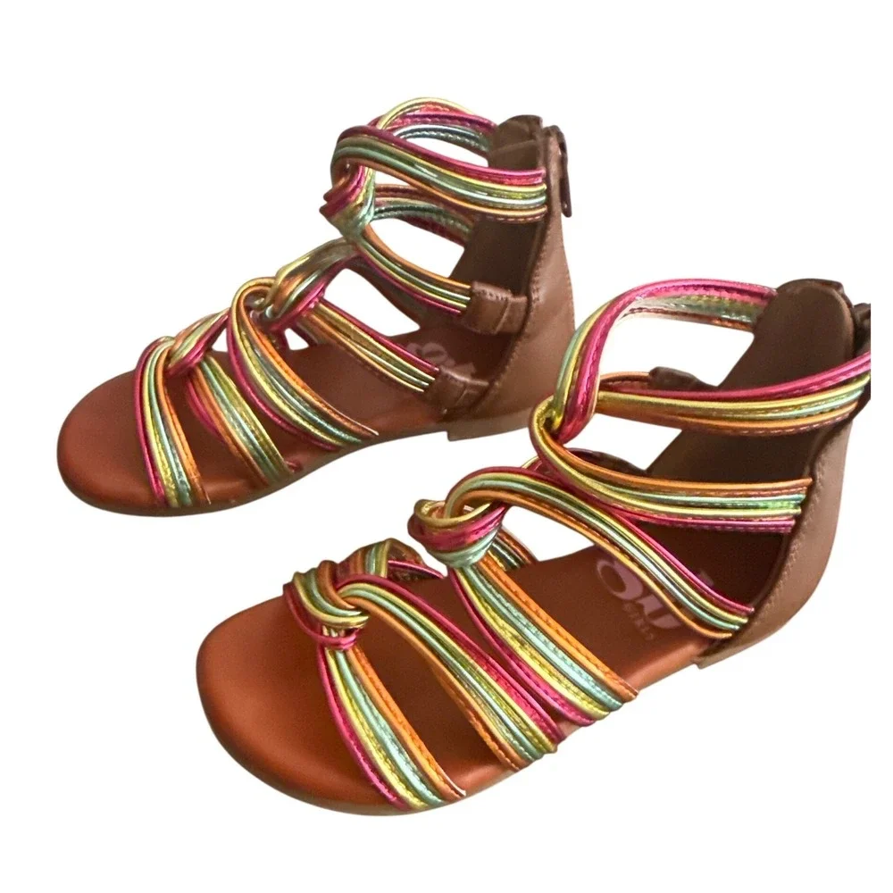 GB Little Girls Multi-Color Metallic Strappy Gladiator Sandals Back Zip Size 9M‎